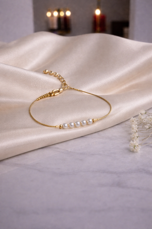 Golden Pearl Charm Bracelet