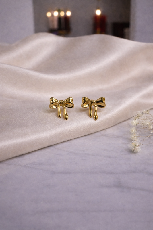 Golden Bow Knot Stud Earrings