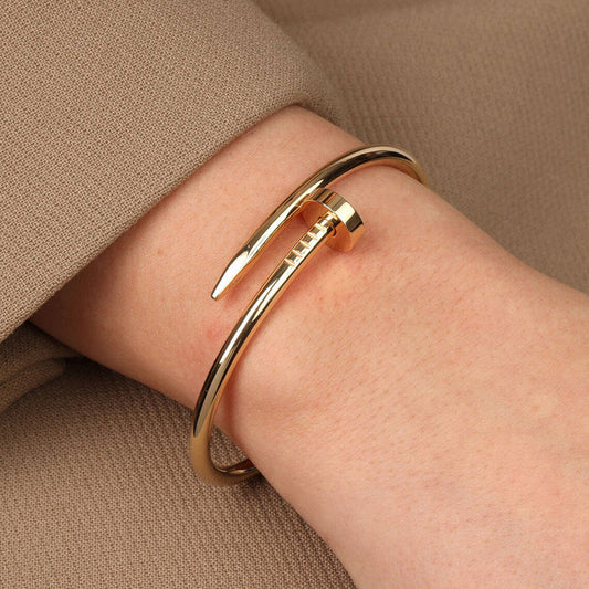 Minimal Gold Nail Bracelet for Women | Stainless Steel Anti-Tarnish Open Cuff Bangle