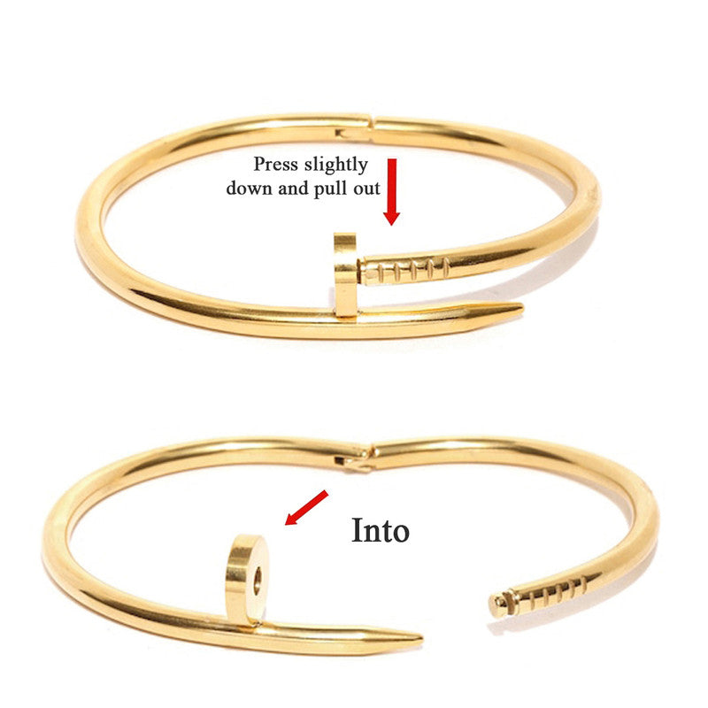 Minimal Gold Nail Bracelet for Women | Stainless Steel Anti-Tarnish Open Cuff Bangle