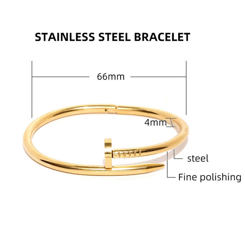 Minimal Gold Nail Bracelet for Women | Stainless Steel Anti-Tarnish Open Cuff Bangle