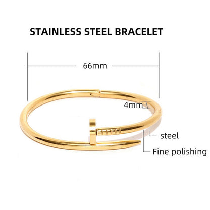 Minimal Gold Nail Bracelet for Women | Stainless Steel Anti-Tarnish Open Cuff Bangle