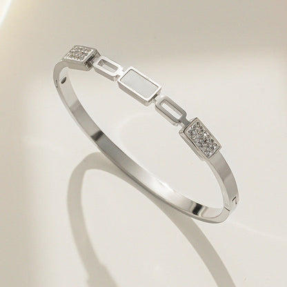 Elegant Geometric Crystal Silver Bracelet