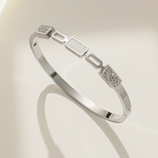 Elegant Geometric Crystal Silver Bracelet