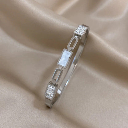 Elegant Geometric Crystal Silver Bracelet
