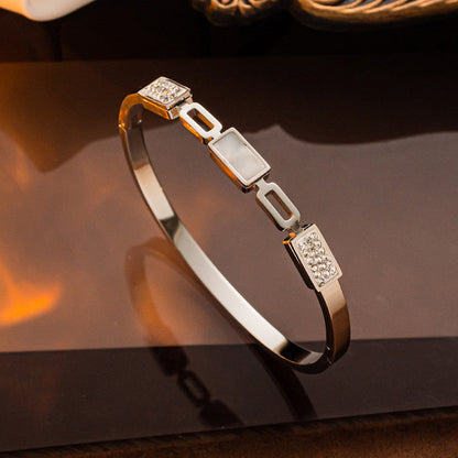 Elegant Geometric Crystal Silver Bracelet