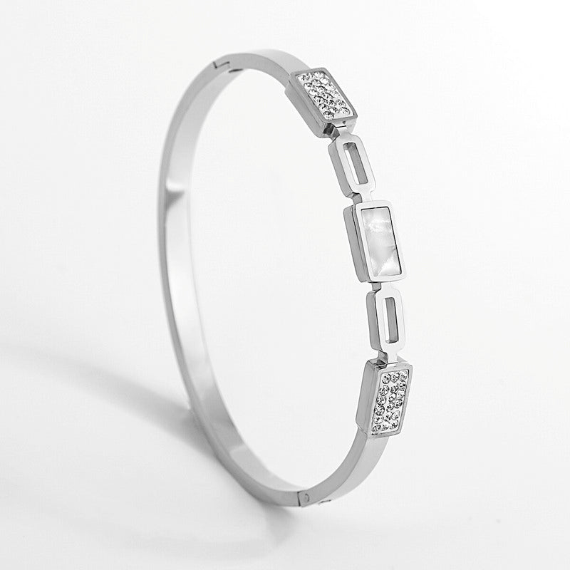 Elegant Geometric Crystal Silver Bracelet
