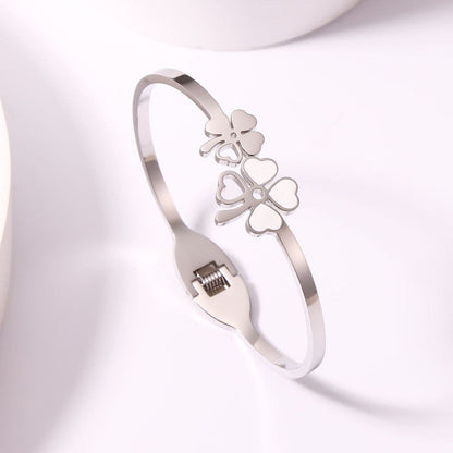 Silver-Toned Floral Mother of Pearl Openable Bracelet | Anti-Tarnish Stainless Steel Cuff for Women