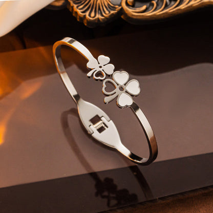Silver-Toned Floral Mother of Pearl Openable Bracelet | Anti-Tarnish Stainless Steel Cuff for Women