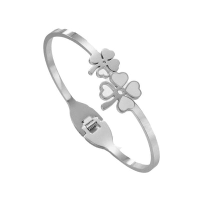 Silver-Toned Floral Mother of Pearl Openable Bracelet | Anti-Tarnish Stainless Steel Cuff for Women