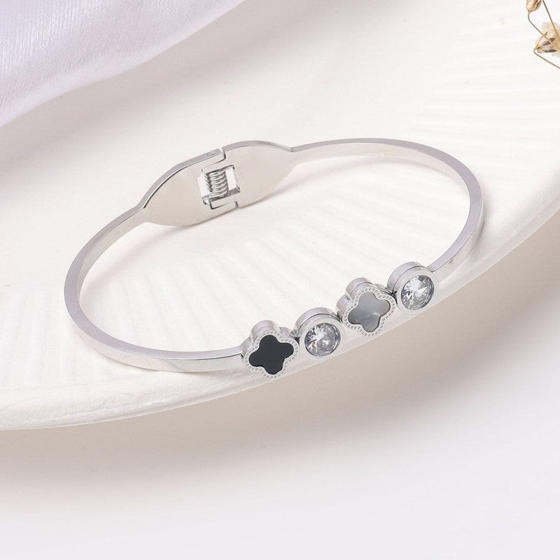 Anti-Tarnish Silver Clover Charm Bracelet with Crystals