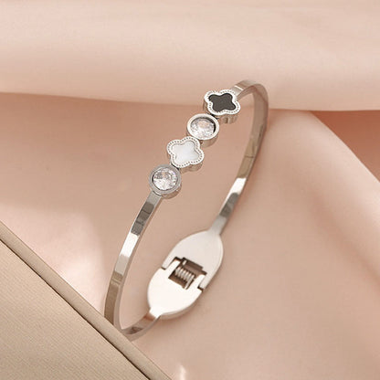 Anti-Tarnish Silver Clover Charm Bracelet with Crystals