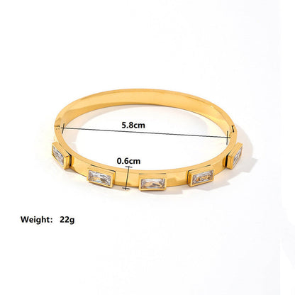 Gold-Plated Crystal Studded Bangle Bracelet | Stainless Steel Anti-Tarnish Openable Cuff for Women