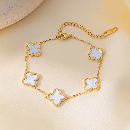 Gold-Plated Clover Charm Bracelet with Mother of Pearl | Anti-Tarnish Stainless Steel Adjustable Chain