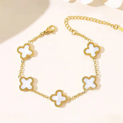 Gold-Plated Clover Charm Bracelet with Mother of Pearl | Anti-Tarnish Stainless Steel Adjustable Chain