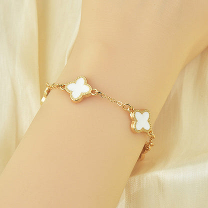 Gold-Plated Clover Charm Bracelet with Mother of Pearl | Anti-Tarnish Stainless Steel Adjustable Chain