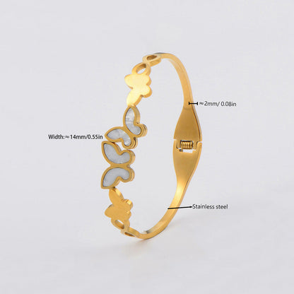 Gold-Plated Butterfly Open Cuff Bracelet with White Inlay