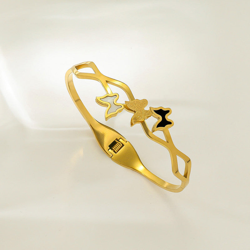Gold-Plated Butterfly Open Cuff Bracelet with Dual Tone Accents