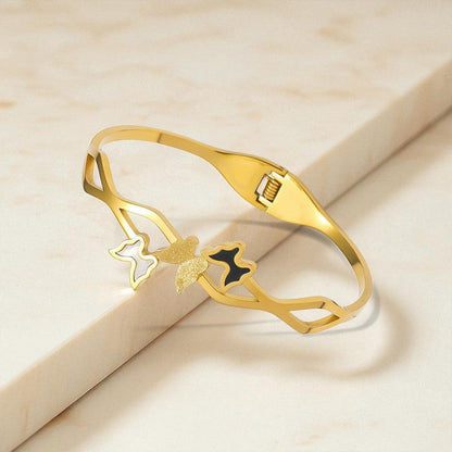 Gold-Plated Butterfly Open Cuff Bracelet with Dual Tone Accents