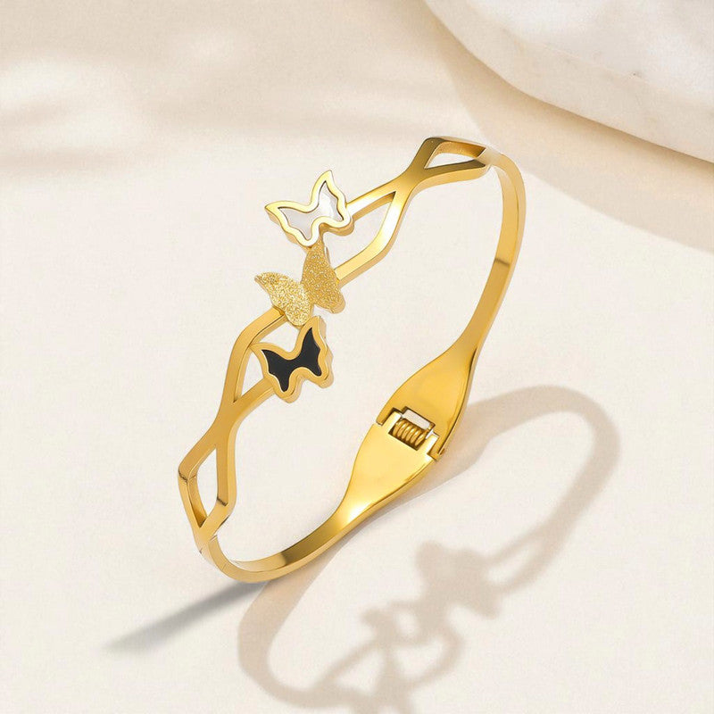 Gold-Plated Butterfly Open Cuff Bracelet with Dual Tone Accents