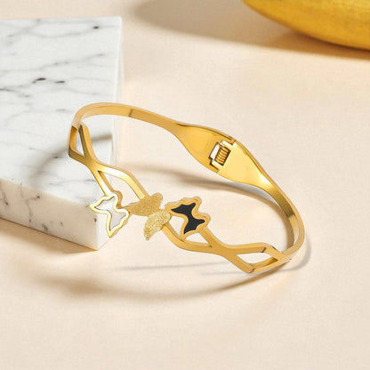 Gold-Plated Butterfly Open Cuff Bracelet with Dual Tone Accents