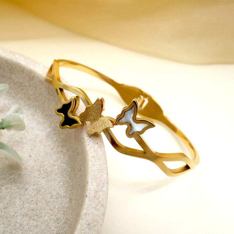 Gold-Plated Butterfly Open Cuff Bracelet with Dual Tone Accents