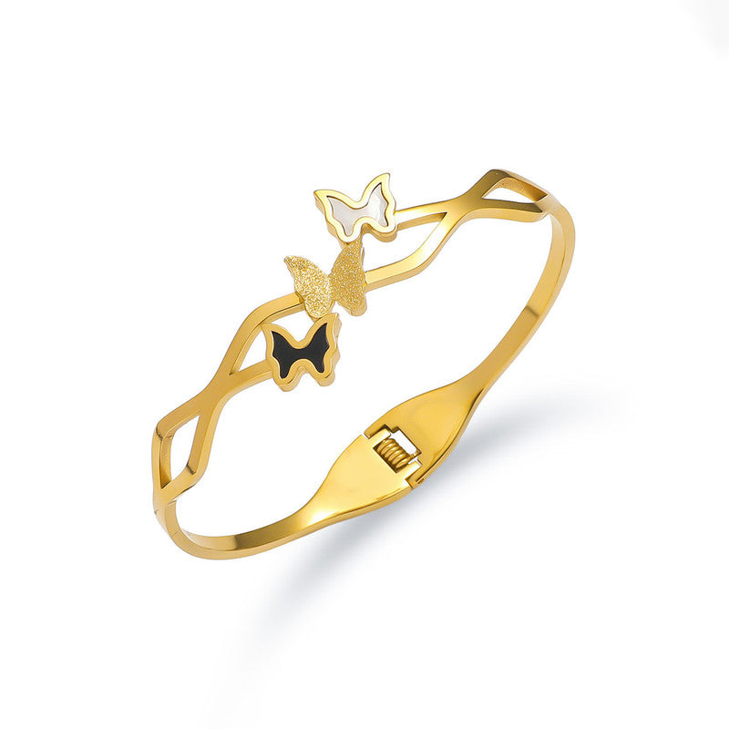 Gold-Plated Butterfly Open Cuff Bracelet with Dual Tone Accents