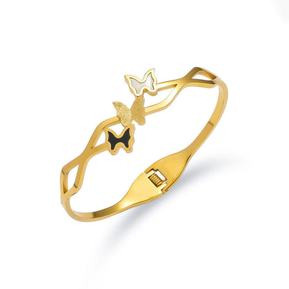 Gold-Plated Butterfly Open Cuff Bracelet with Dual Tone Accents