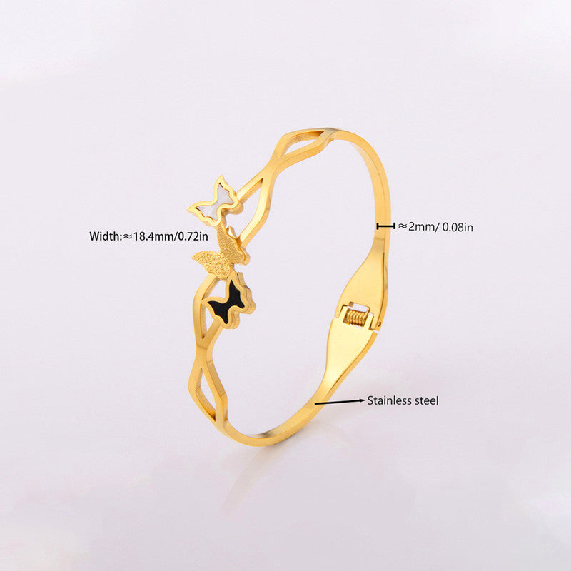 Gold-Plated Butterfly Open Cuff Bracelet with Dual Tone Accents