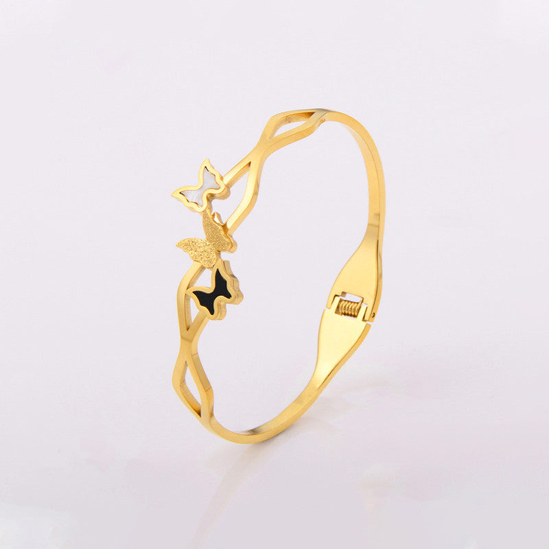 Gold-Plated Butterfly Open Cuff Bracelet with Dual Tone Accents