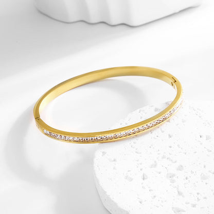 Minimal Gold Bangle with Crystal Detail