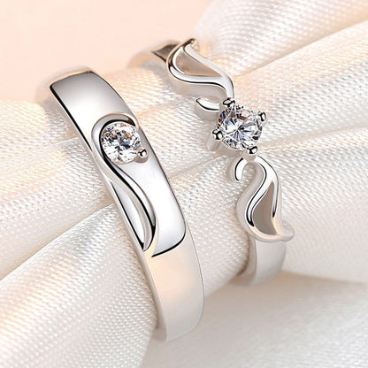 Silver-Plated Modern Wave Design Couple Rings