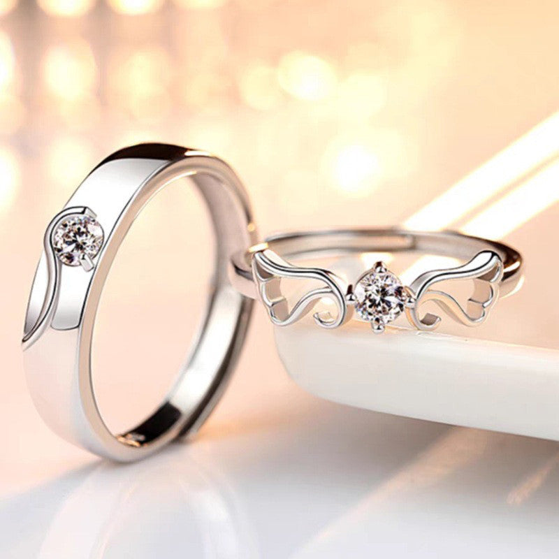 Silver-Plated Modern Wave Design Couple Rings