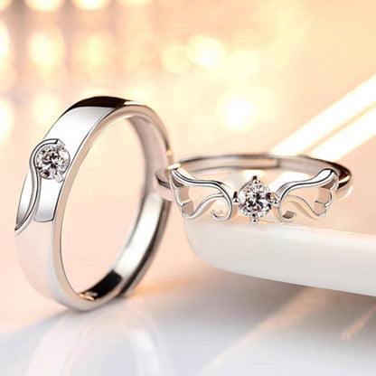 Silver-Plated Modern Wave Design Couple Rings