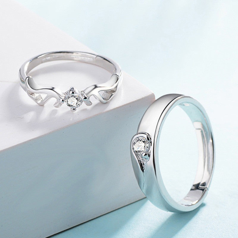 Silver-Plated Modern Wave Design Couple Rings