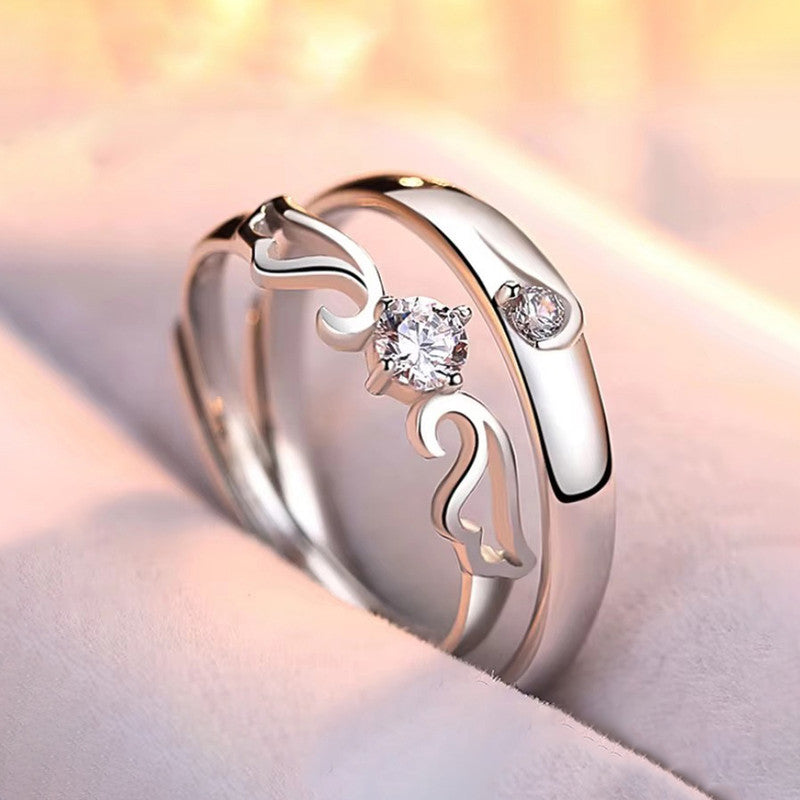 Silver-Plated Modern Wave Design Couple Rings