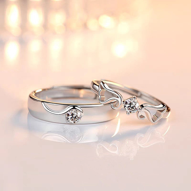 Silver-Plated Modern Wave Design Couple Rings