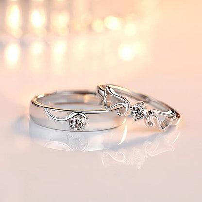 Silver-Plated Modern Wave Design Couple Rings