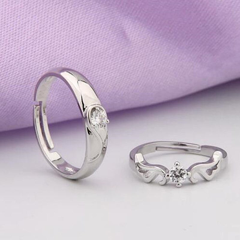 Silver-Plated Modern Wave Design Couple Rings