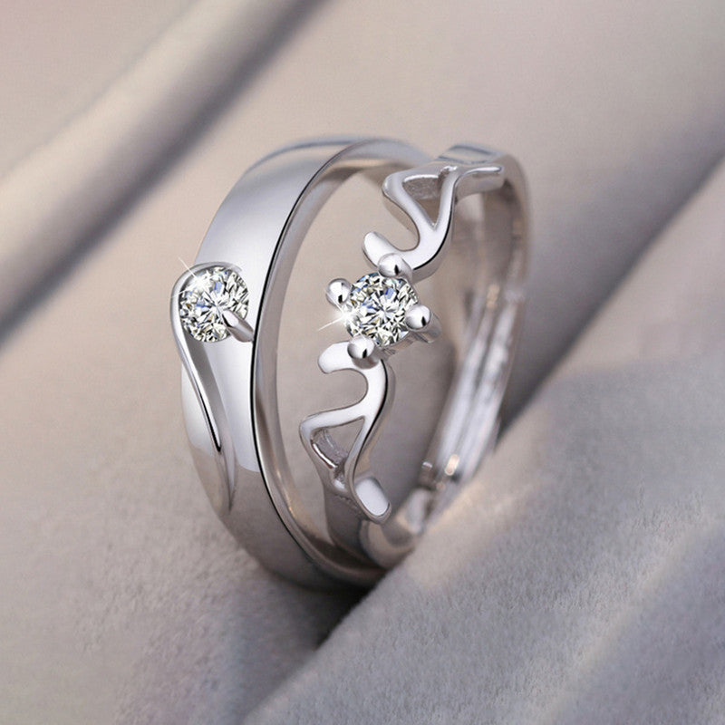 Silver-Plated Modern Wave Design Couple Rings