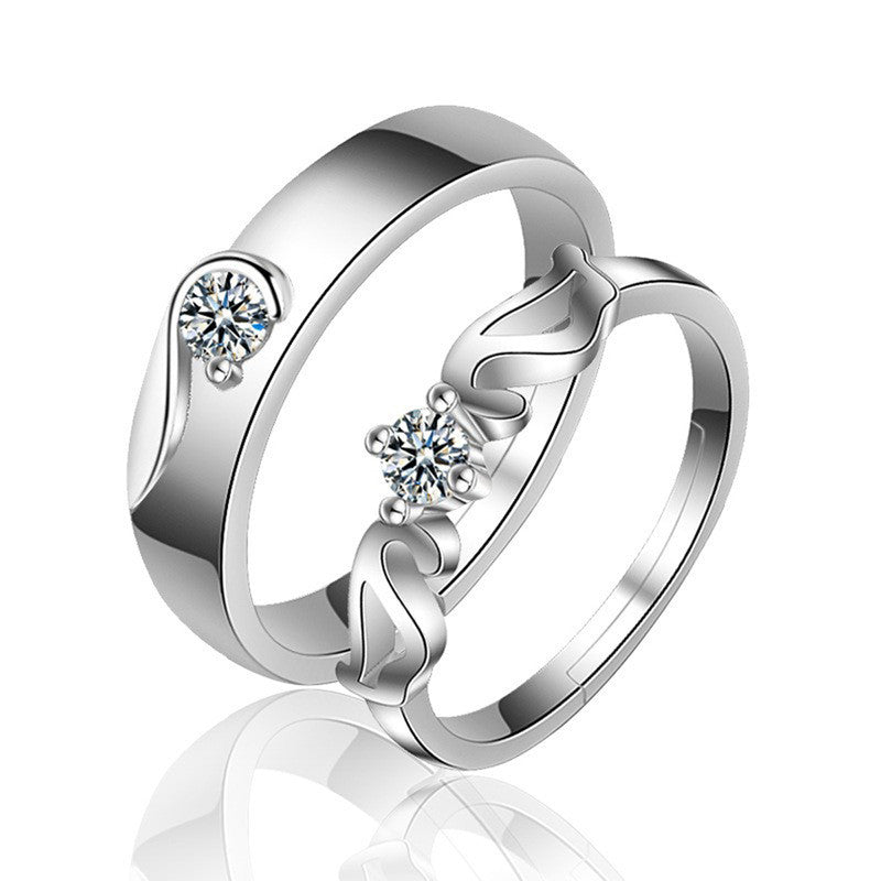 Silver-Plated Modern Wave Design Couple Rings