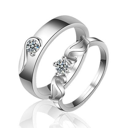 Silver-Plated Modern Wave Design Couple Rings