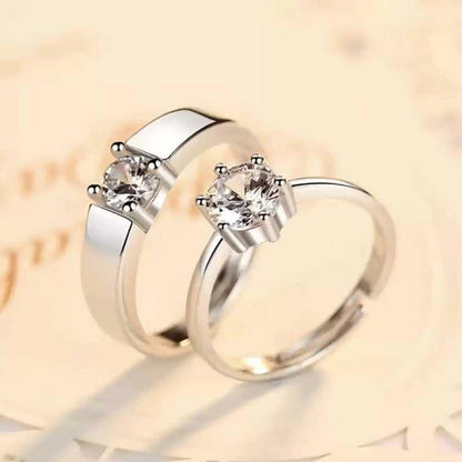 Silver-Plated Classic Solitaire Matching Couple Rings