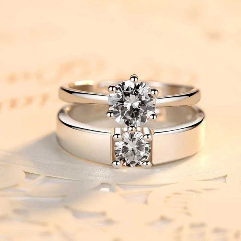 Silver-Plated Classic Solitaire Matching Couple Rings