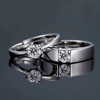 Silver-Plated Classic Solitaire Matching Couple Rings