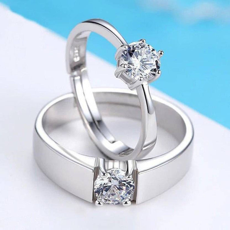 Silver-Plated Classic Solitaire Matching Couple Rings
