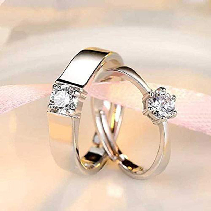 Silver-Plated Classic Solitaire Matching Couple Rings