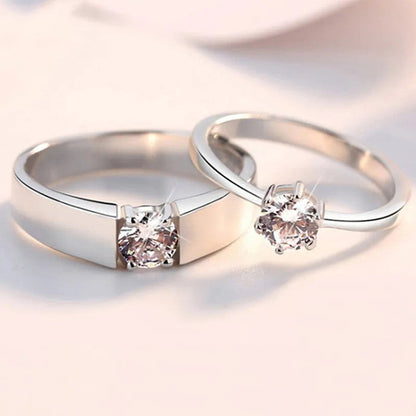 Silver-Plated Classic Solitaire Matching Couple Rings