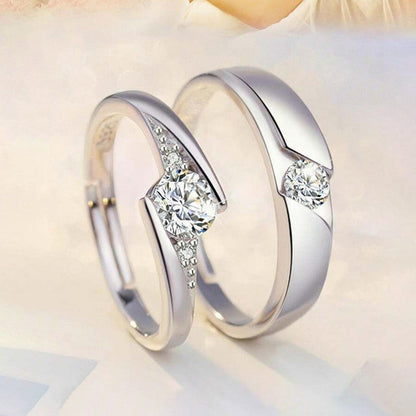 Silver-Plated Crystal Curve American Diamond Adjustable Couple Rings