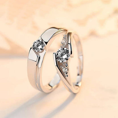 Silver-Plated Crystal Curve American Diamond Adjustable Couple Rings